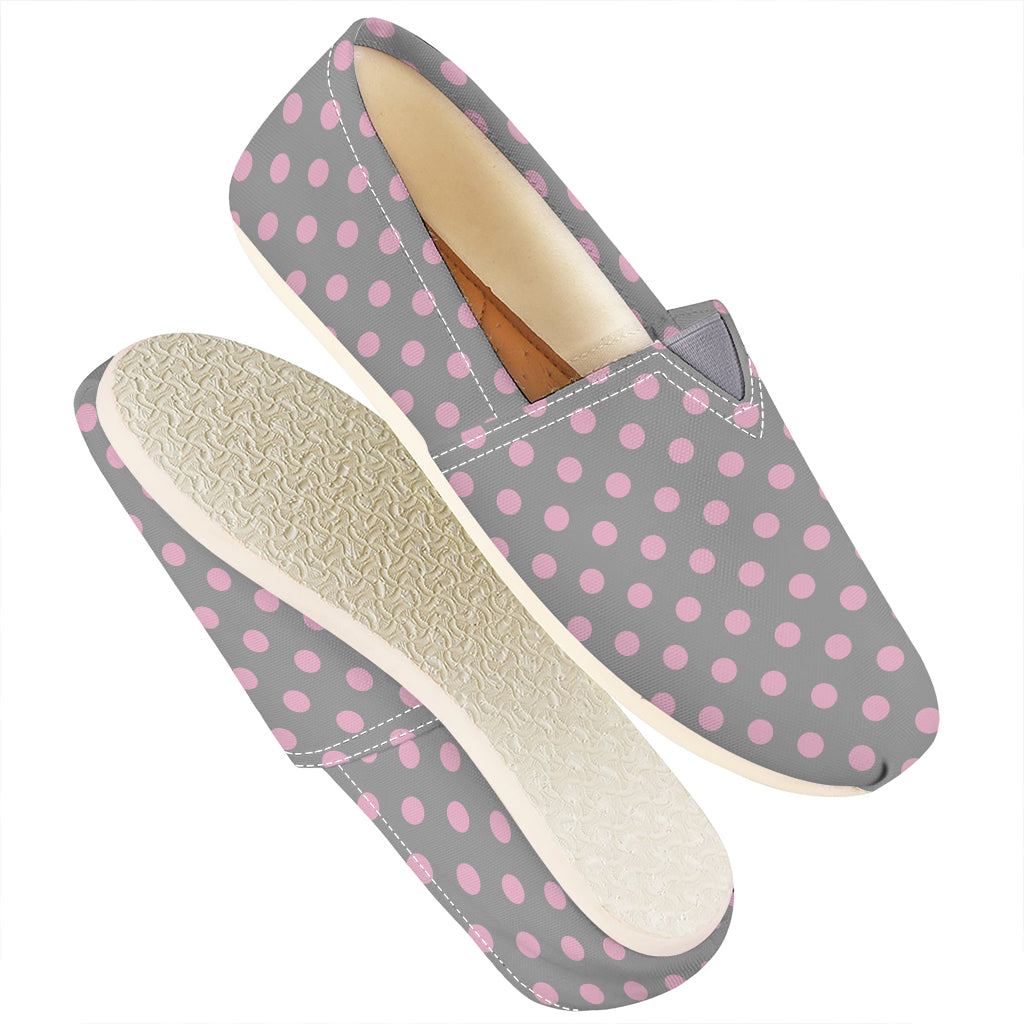Grey And Pink Polka Dot Pattern Print Casual Shoes