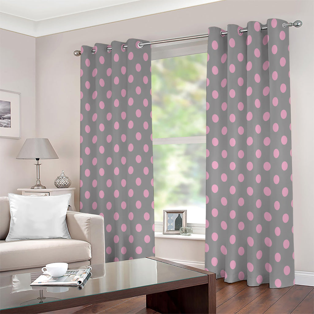 Grey And Pink Polka Dot Pattern Print Extra Wide Grommet Curtains