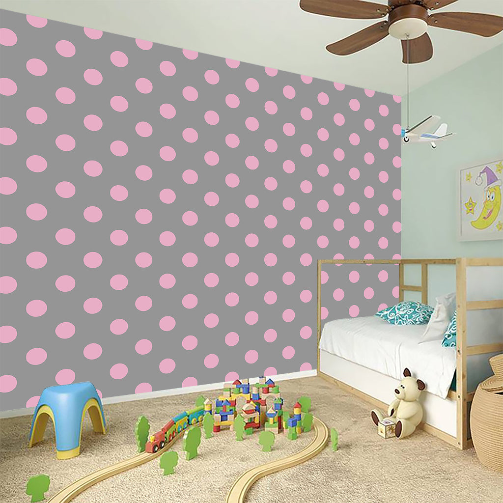 Grey And Pink Polka Dot Pattern Print Wall Sticker