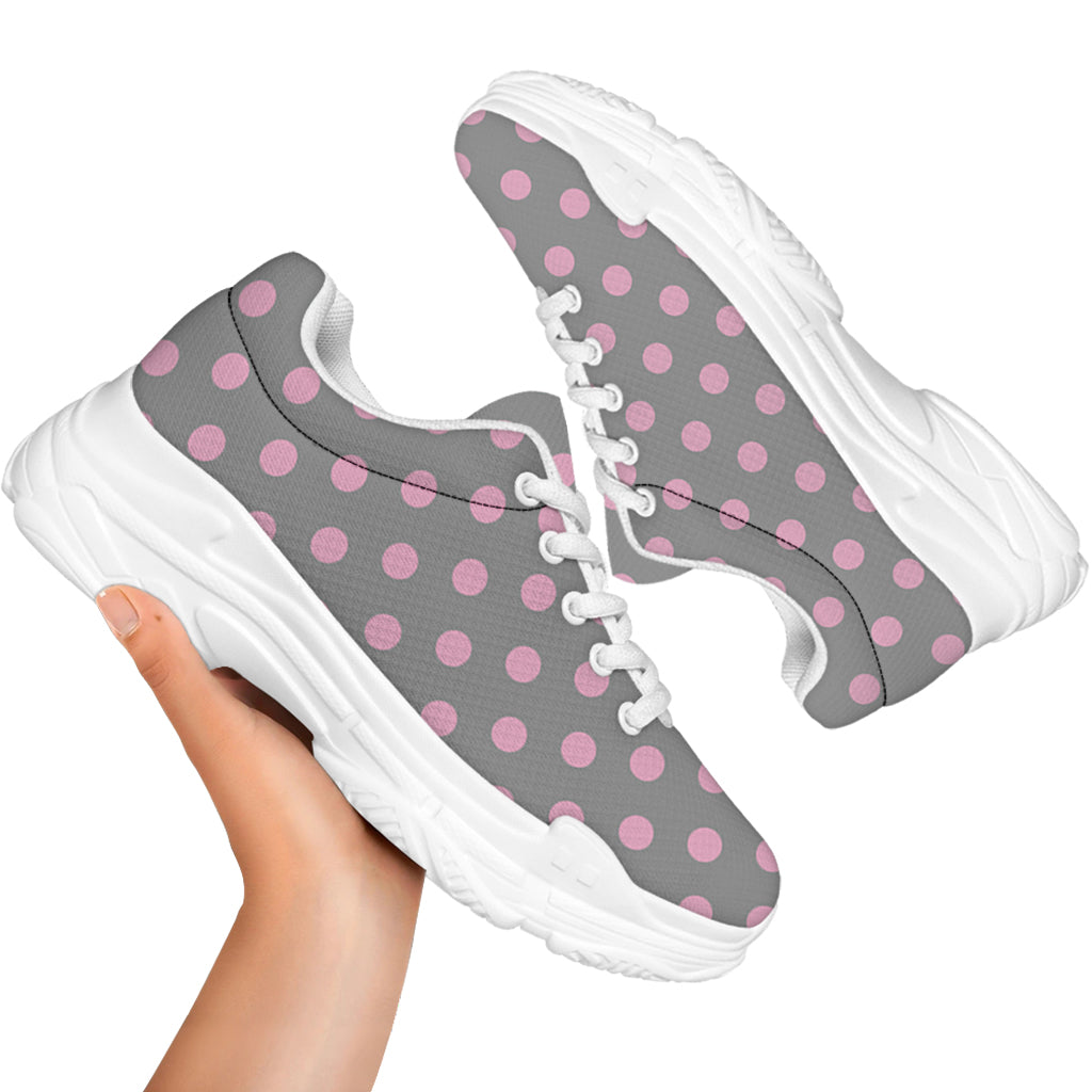 Grey And Pink Polka Dot Pattern Print White Chunky Shoes