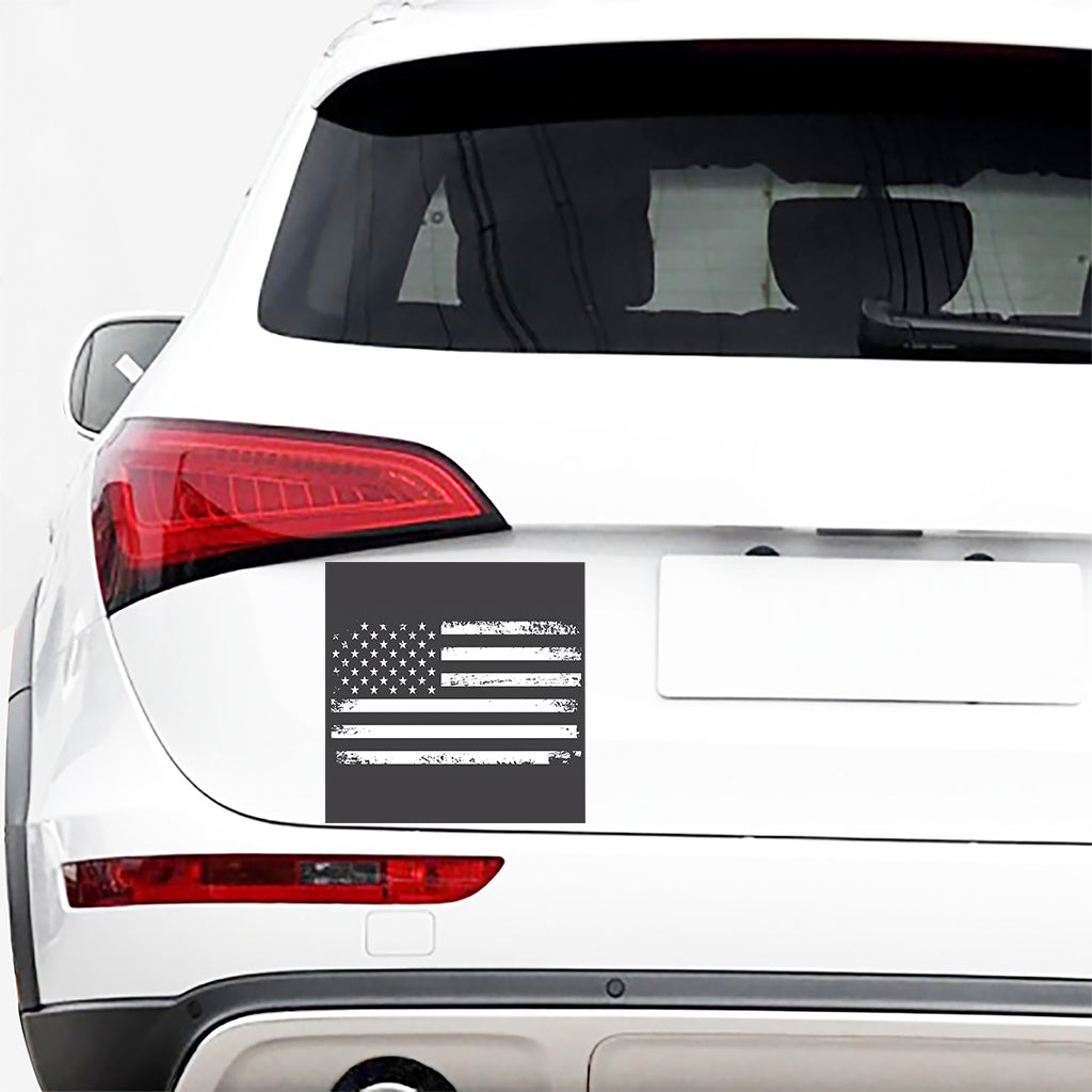 Grey And White American Flag Print Car Sticker