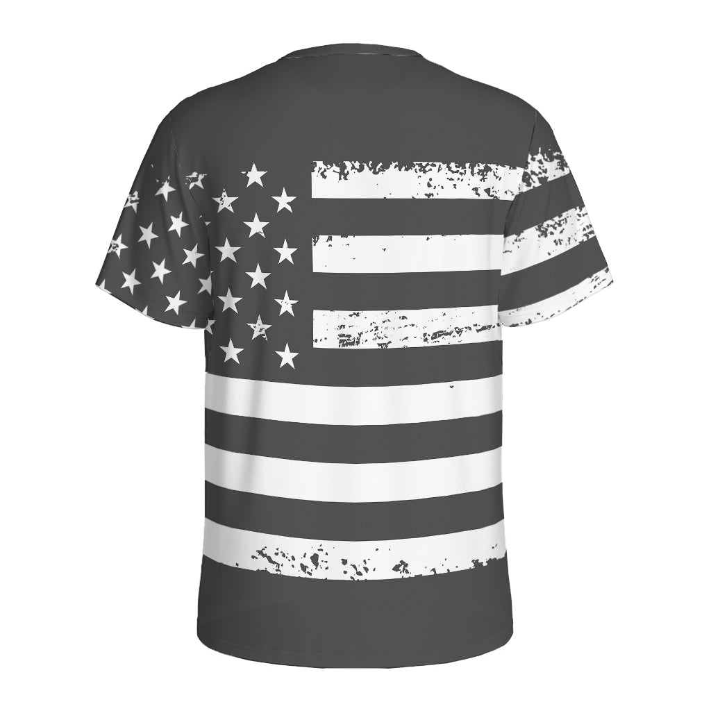 Grey And White American Flag Print Men's Sports T-Shirt