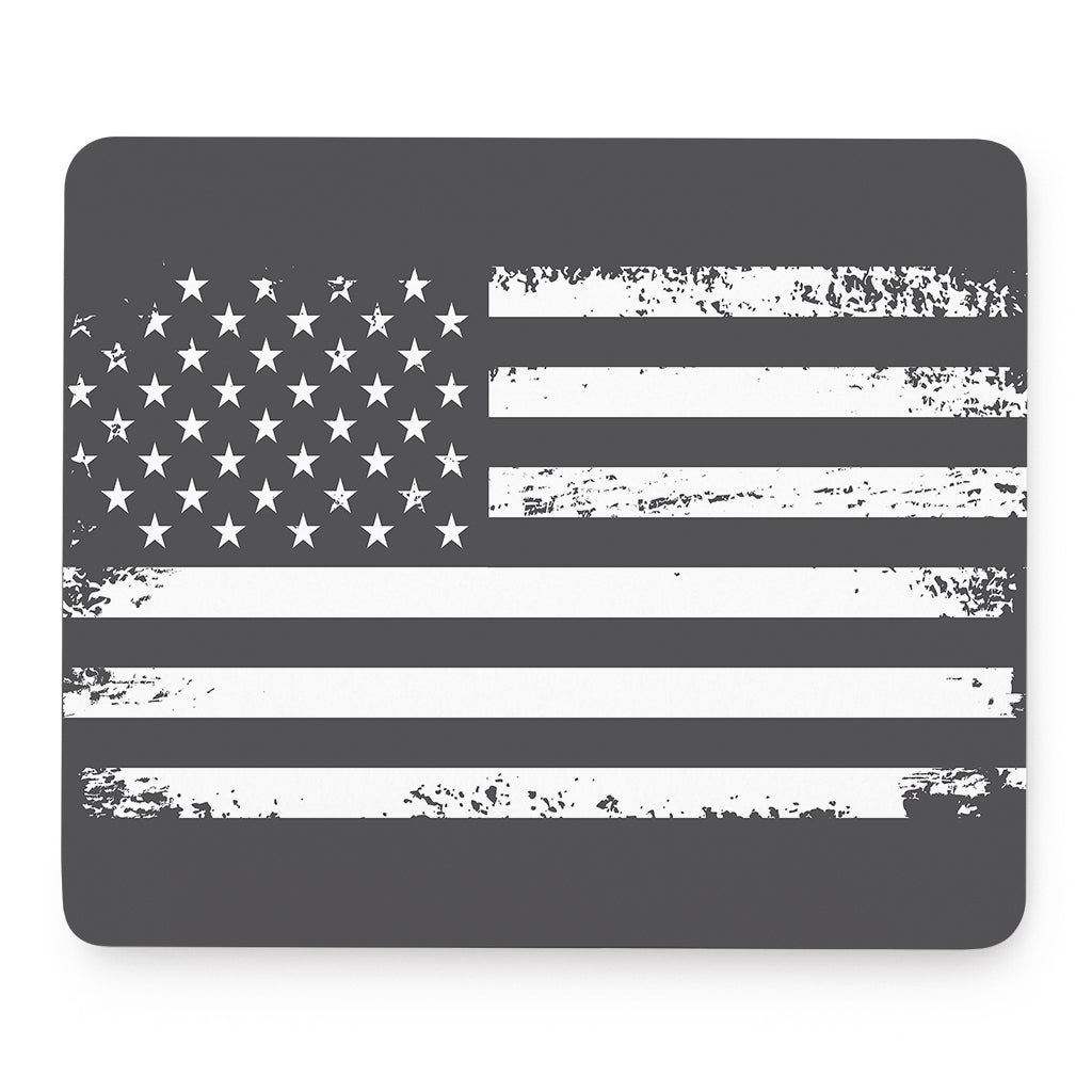 Grey And White American Flag Print Mouse Pad