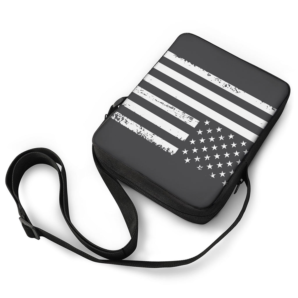 Grey And White American Flag Print Rectangular Crossbody Bag