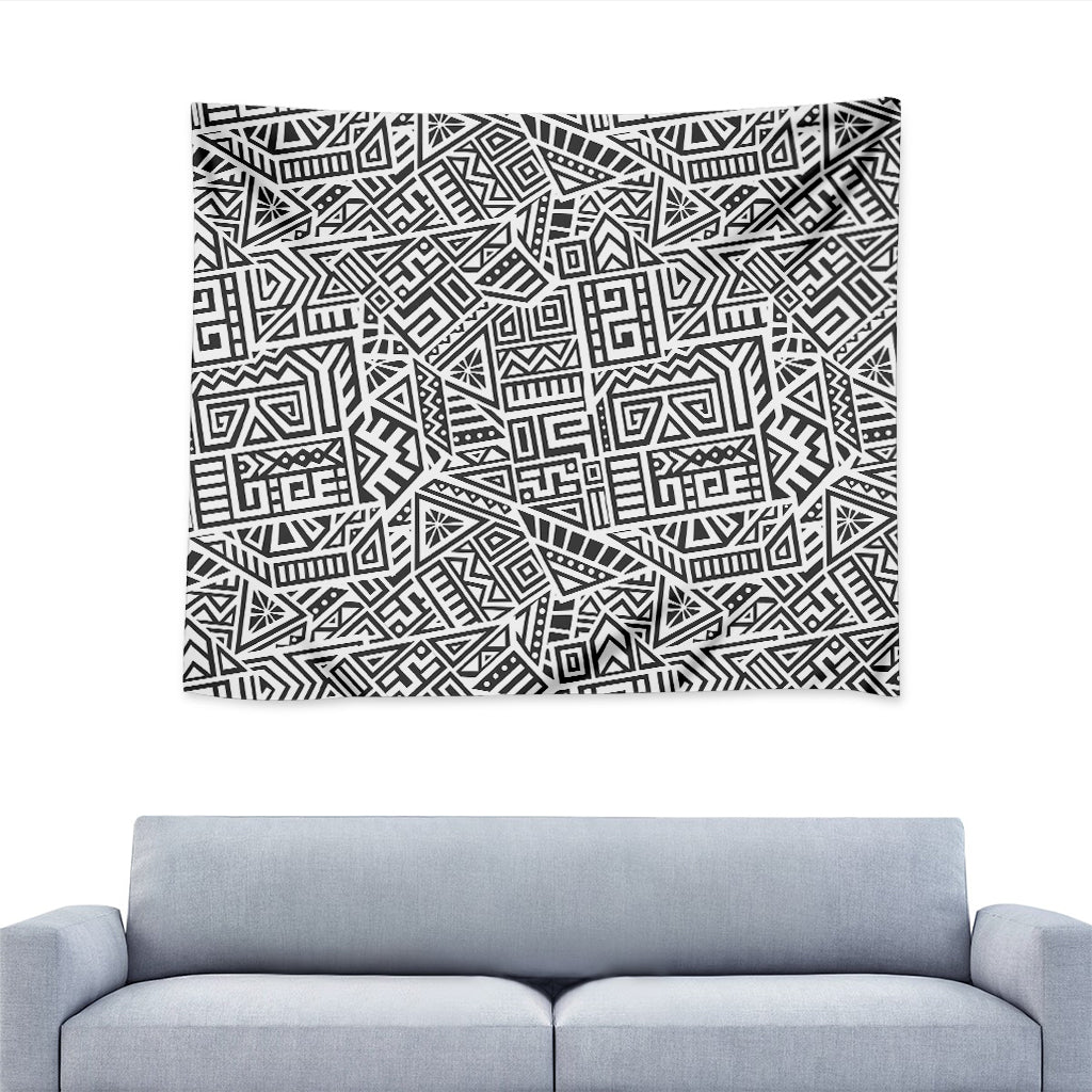 Grey And White Aztec Pattern Print Tapestry