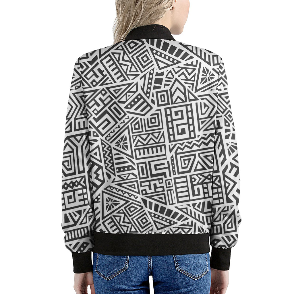Grey And White Aztec Pattern Print Women's Bomber Jacket