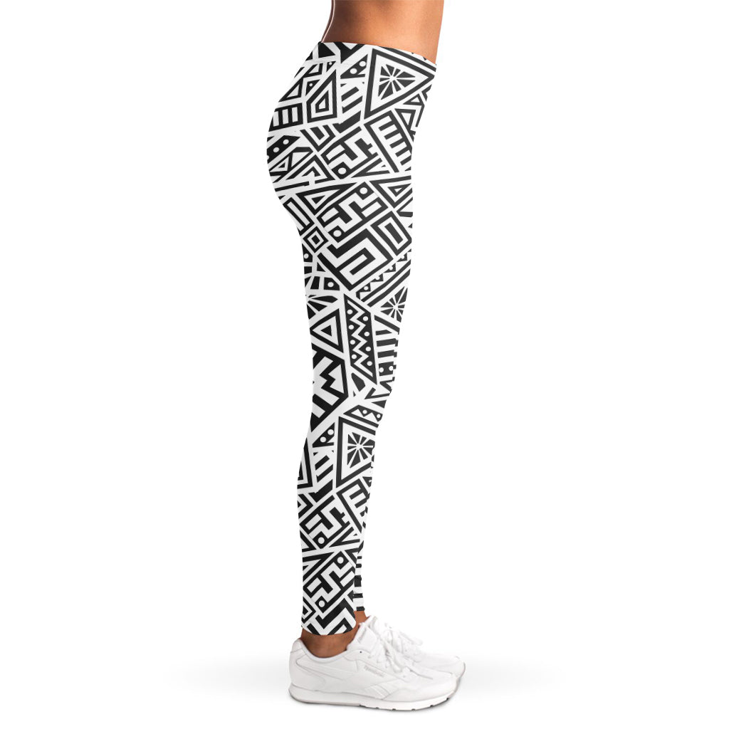 Grey And White Aztec Pattern Print Women's Leggings