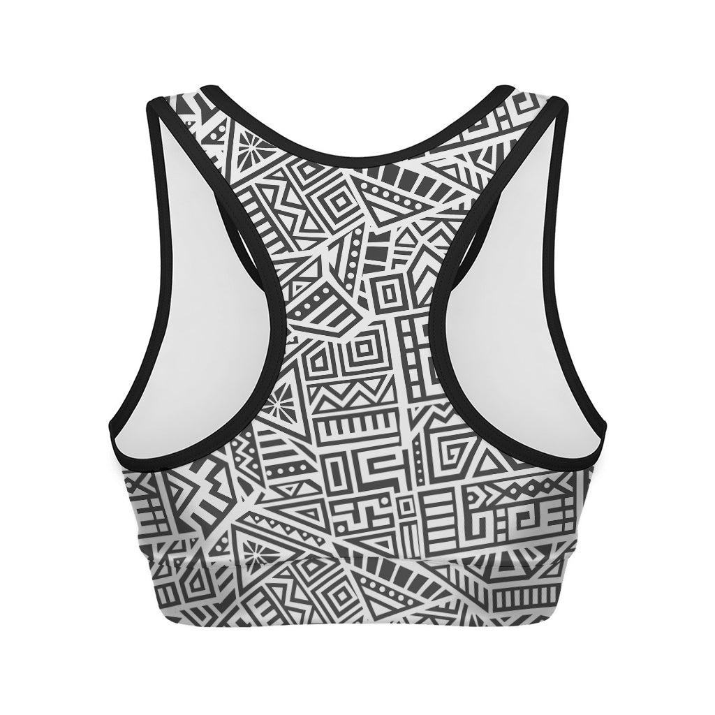Grey And White Aztec Pattern Print Women's Sports Bra