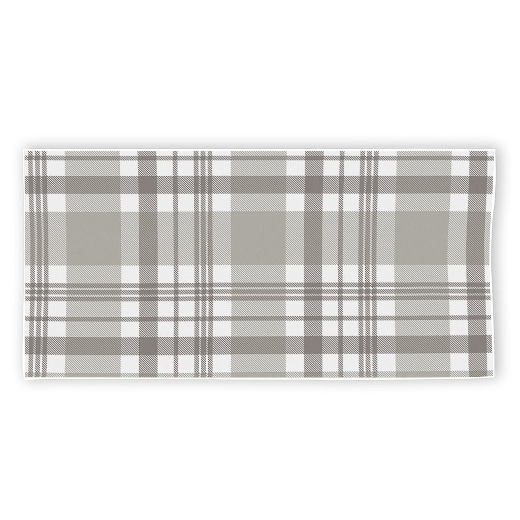 Grey And White Border Tartan Print Beach Towel