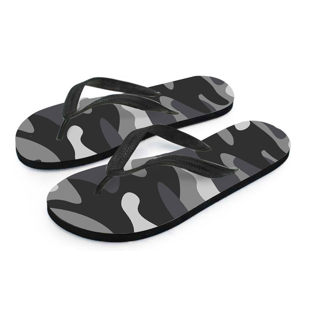 Grey And White Camouflage Print Flip Flops