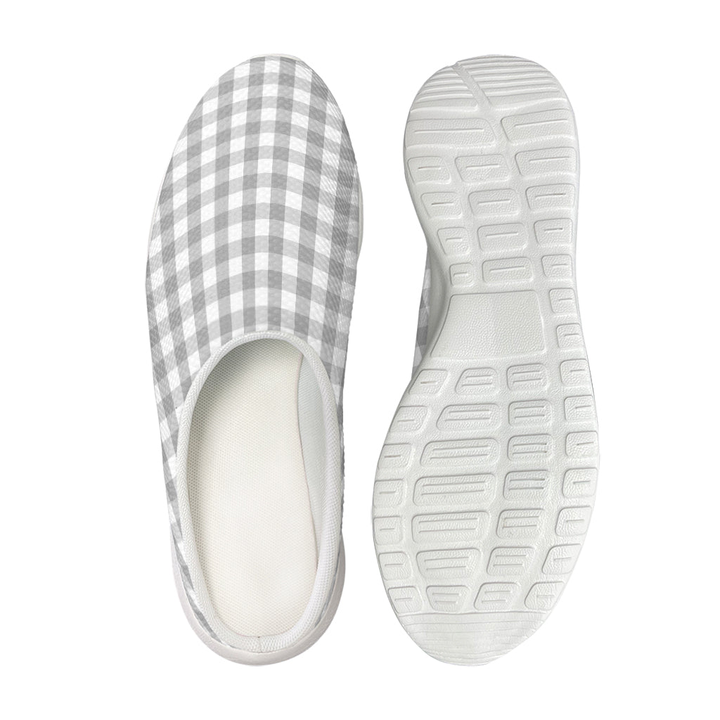 Grey And White Check Pattern Print Mesh Casual Shoes