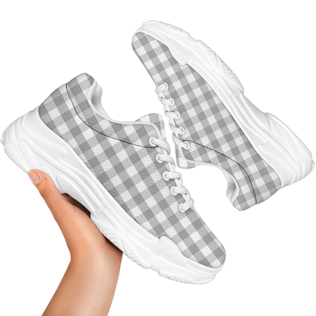 Grey And White Check Pattern Print White Chunky Shoes