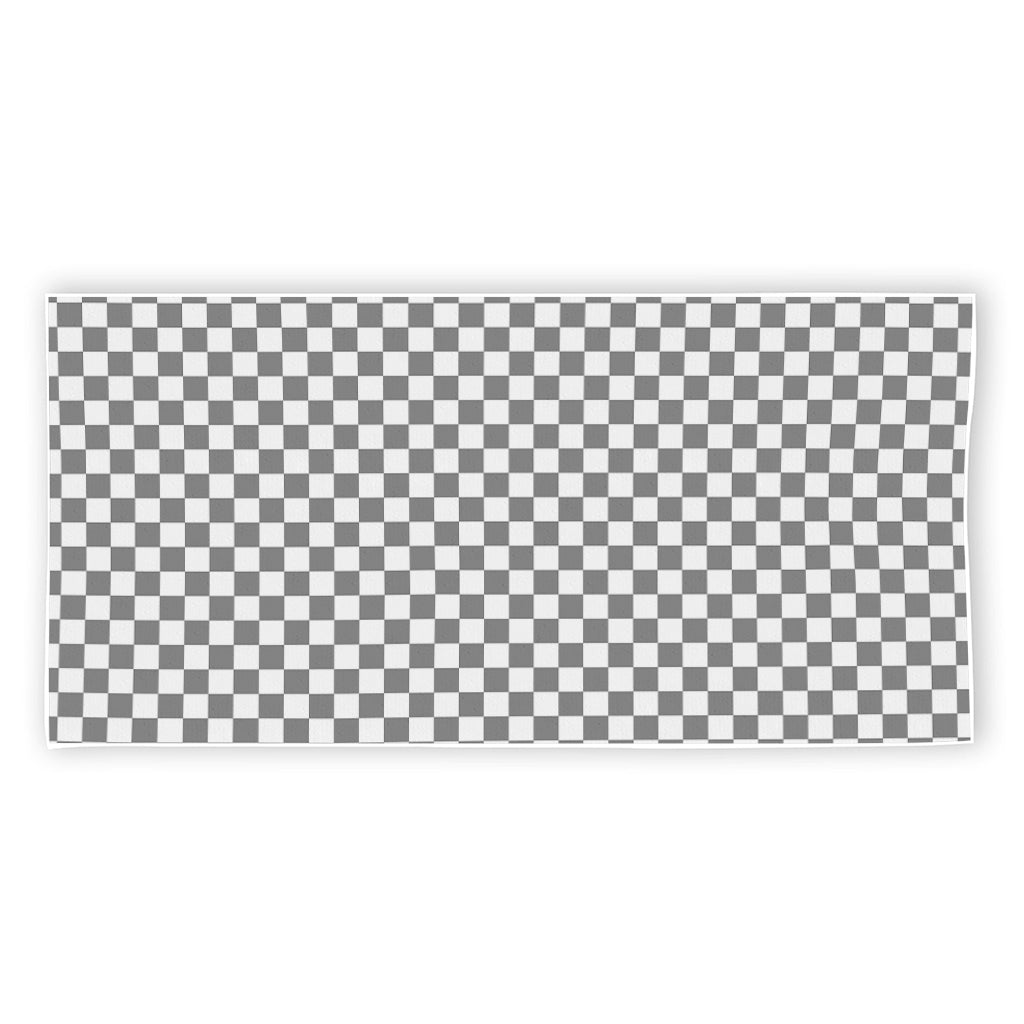 Grey And White Checkered Pattern Print Beach Towel