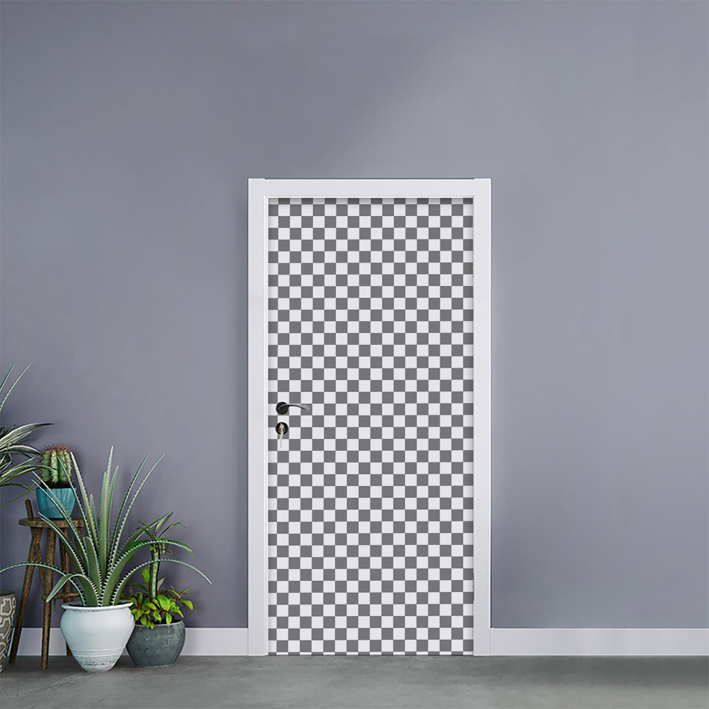 Grey And White Checkered Pattern Print Door Sticker