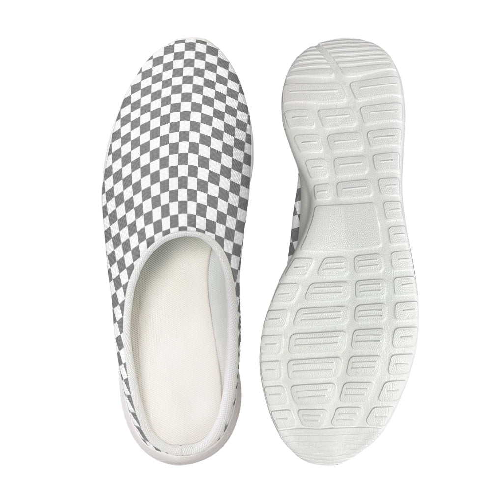 Grey And White Checkered Pattern Print Mesh Casual Shoes