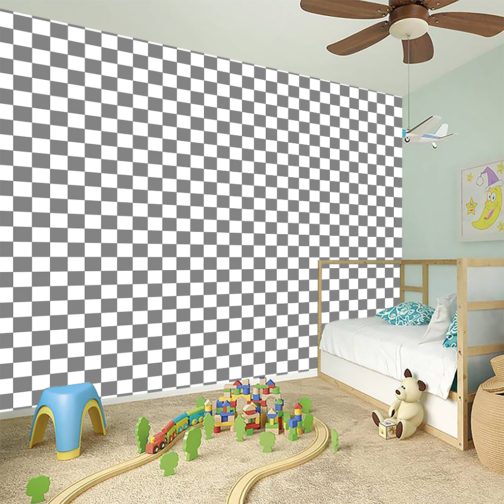 Grey And White Checkered Pattern Print Wall Sticker