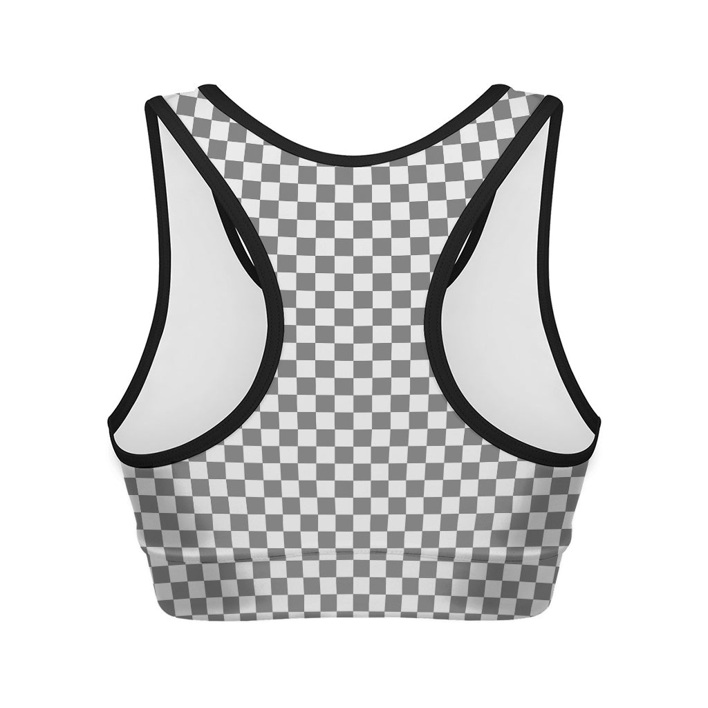 Grey And White Checkered Pattern Print Women's Sports Bra
