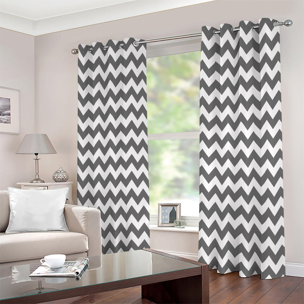 Grey And White Chevron Pattern Print Extra Wide Grommet Curtains