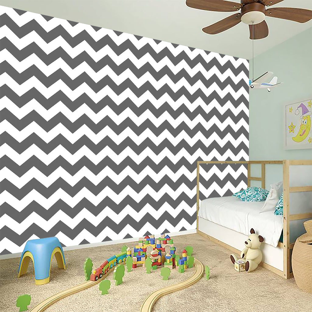 Grey And White Chevron Pattern Print Wall Sticker
