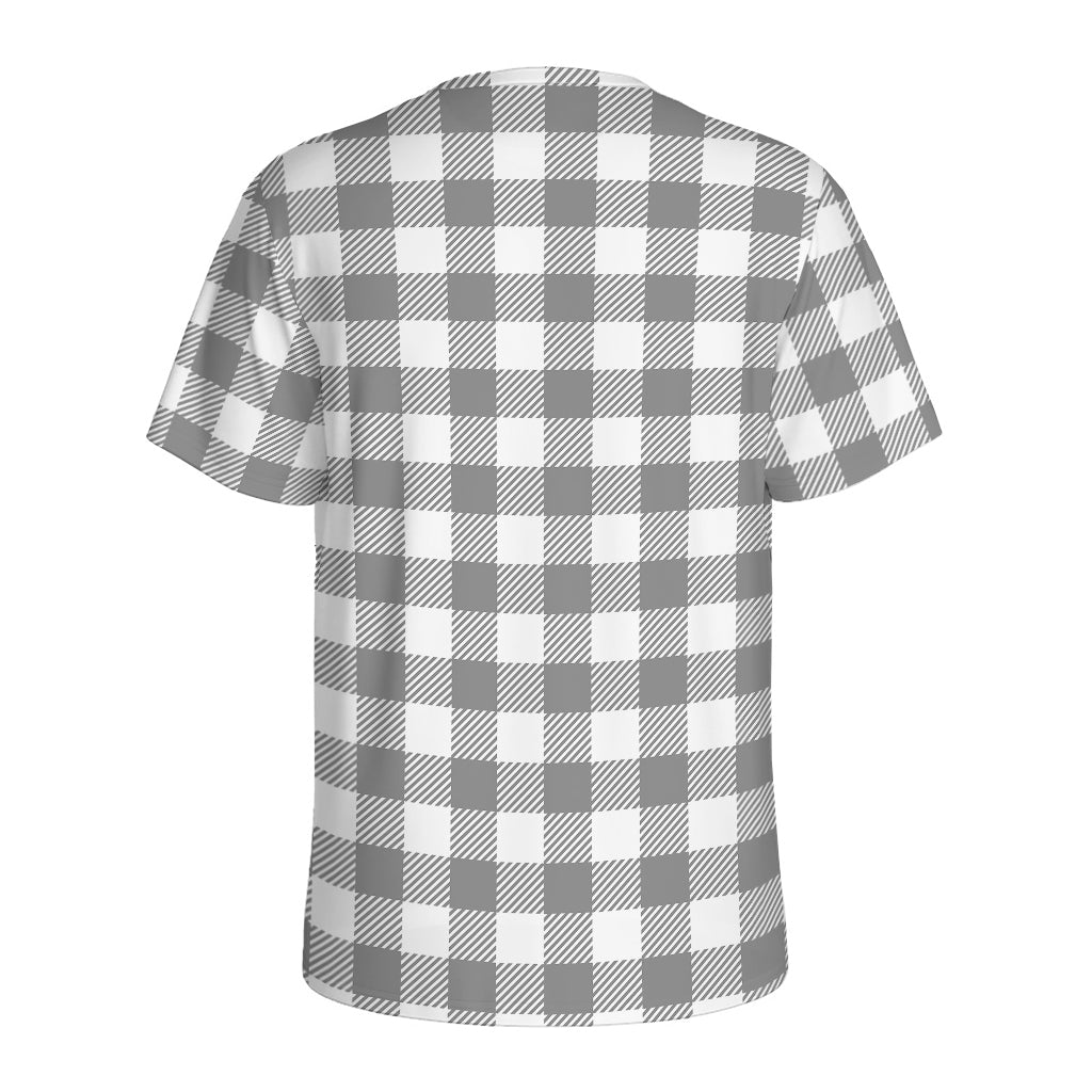 Grey And White Gingham Pattern Print Men's Sports T-Shirt