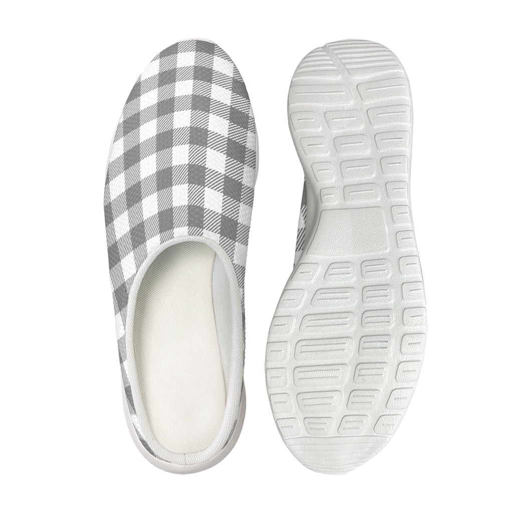 Grey And White Gingham Pattern Print Mesh Casual Shoes