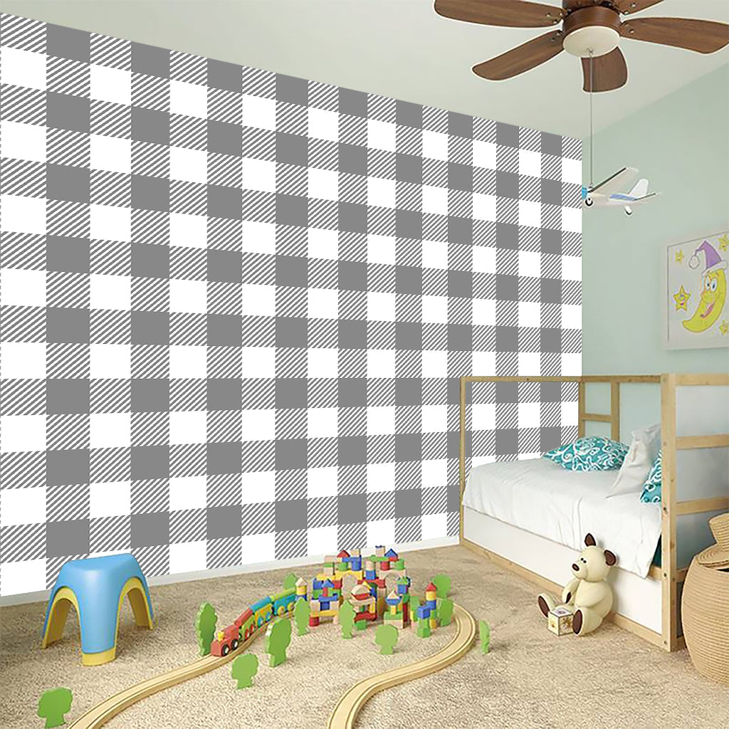 Grey And White Gingham Pattern Print Wall Sticker