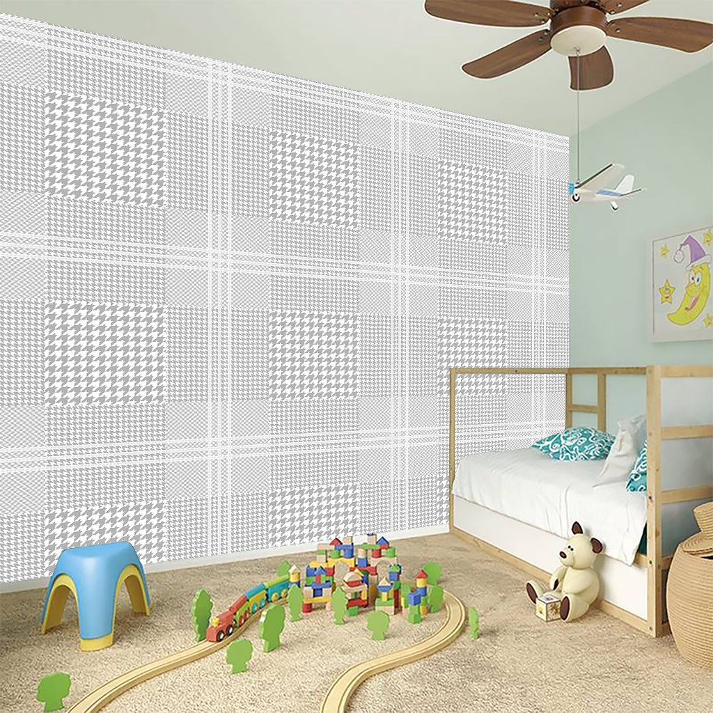 Grey And White Glen Plaid Print Wall Sticker