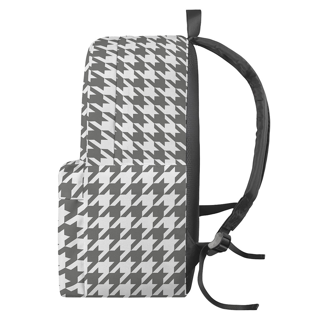 Grey And White Houndstooth Pattern Print Backpack