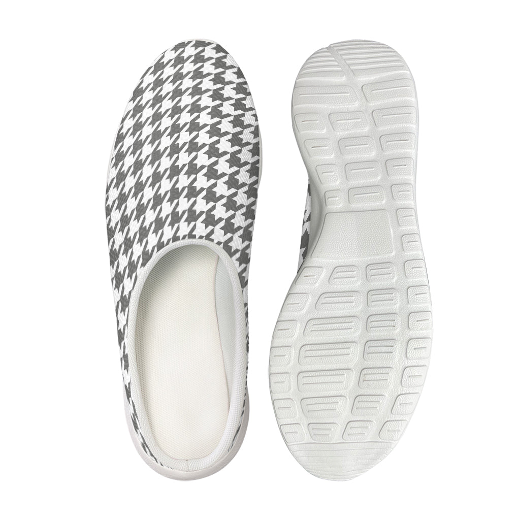 Grey And White Houndstooth Pattern Print Mesh Casual Shoes