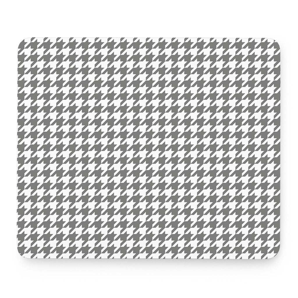Grey And White Houndstooth Pattern Print Mouse Pad