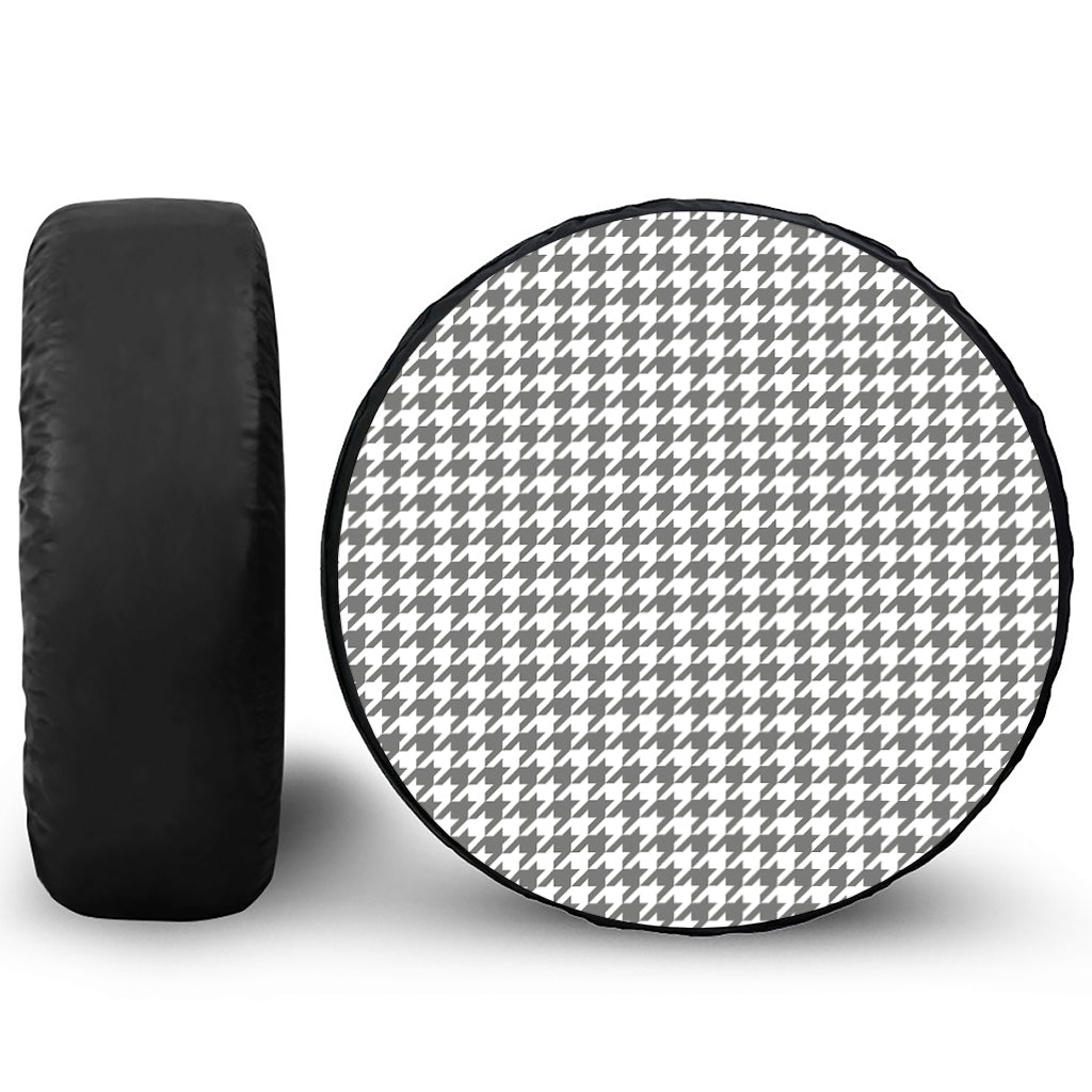 Grey And White Houndstooth Pattern Print Tire Cover