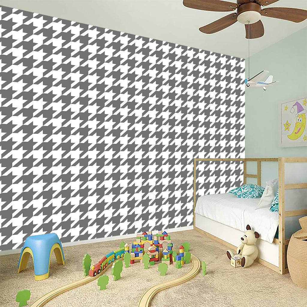 Grey And White Houndstooth Pattern Print Wall Sticker