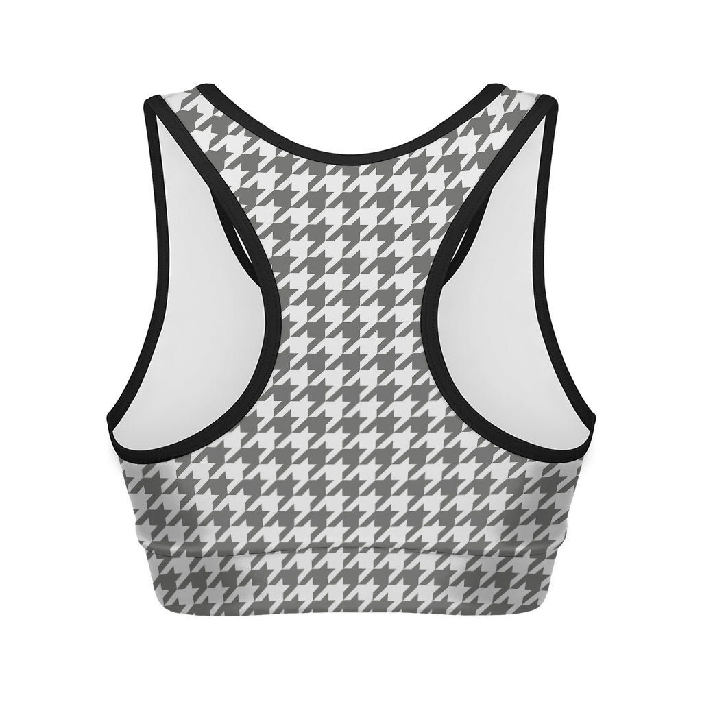 Grey And White Houndstooth Pattern Print Women's Sports Bra