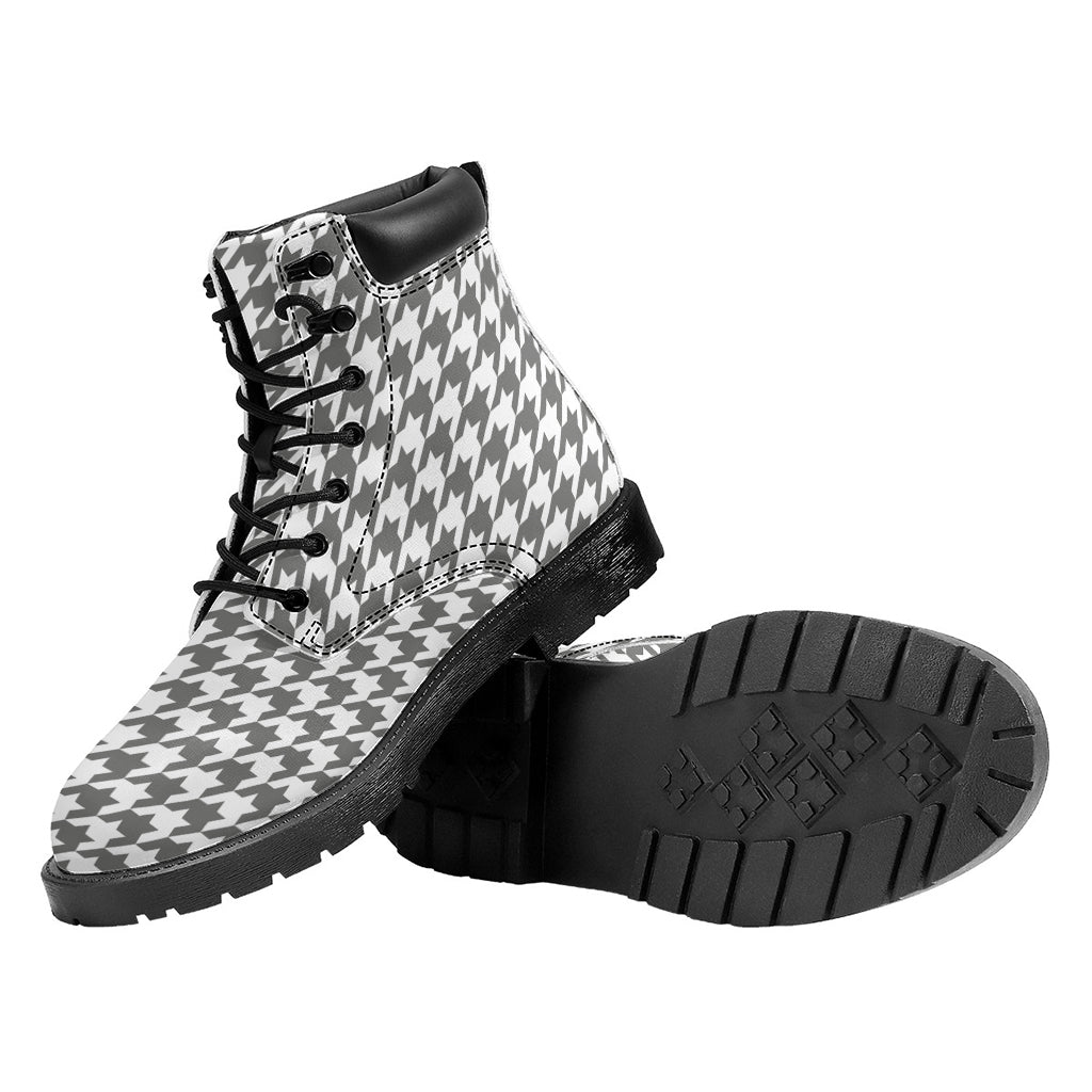 Grey And White Houndstooth Pattern Print Work Boots