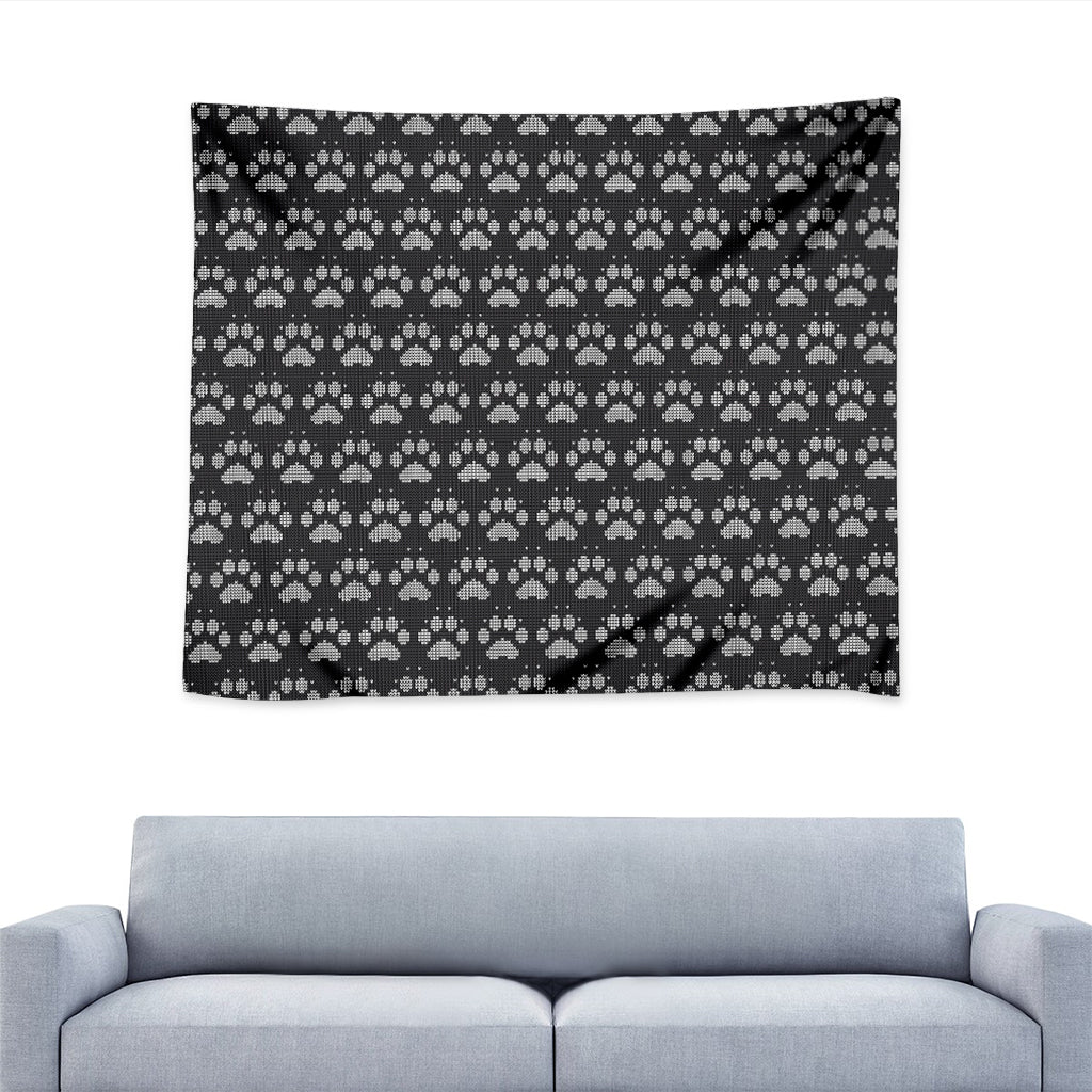 Grey And White Paw Knitted Pattern Print Tapestry