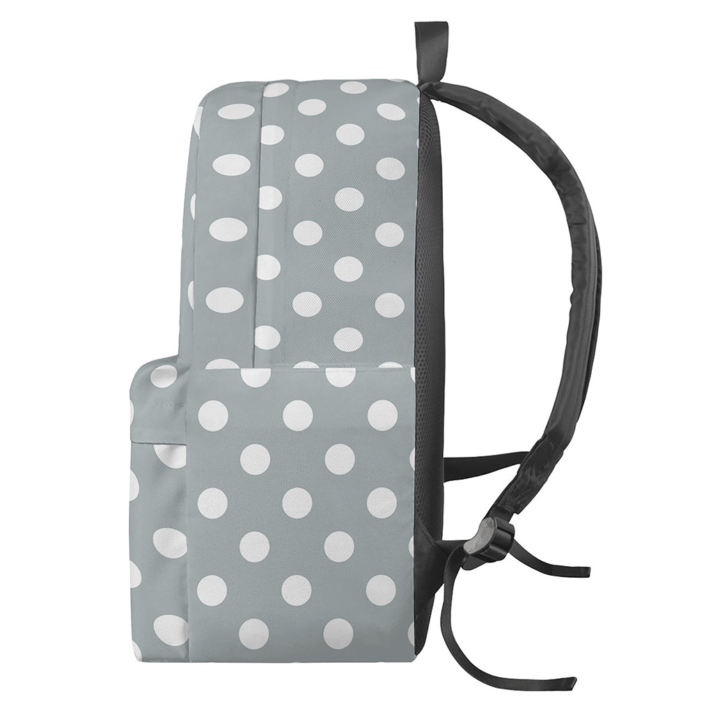 Grey And White Polka Dot Pattern Print Backpack