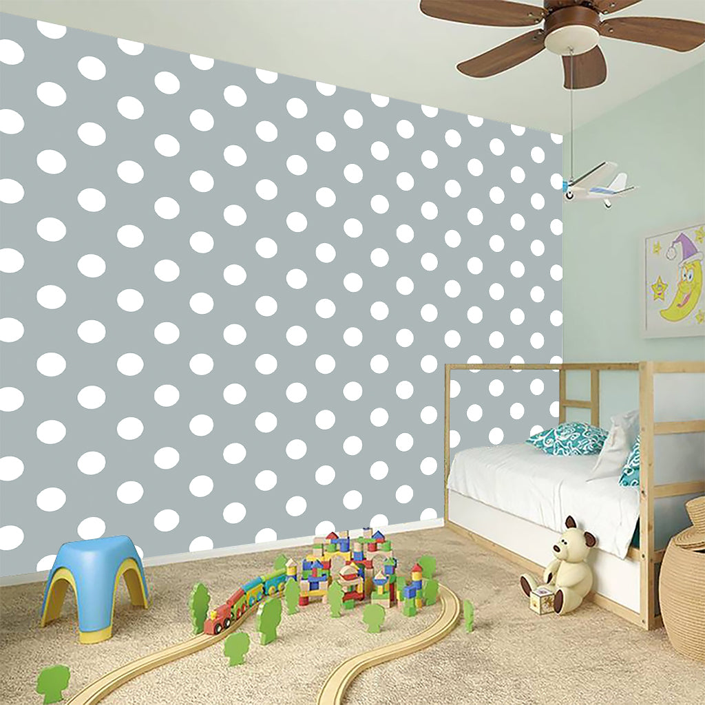 Grey And White Polka Dot Pattern Print Wall Sticker