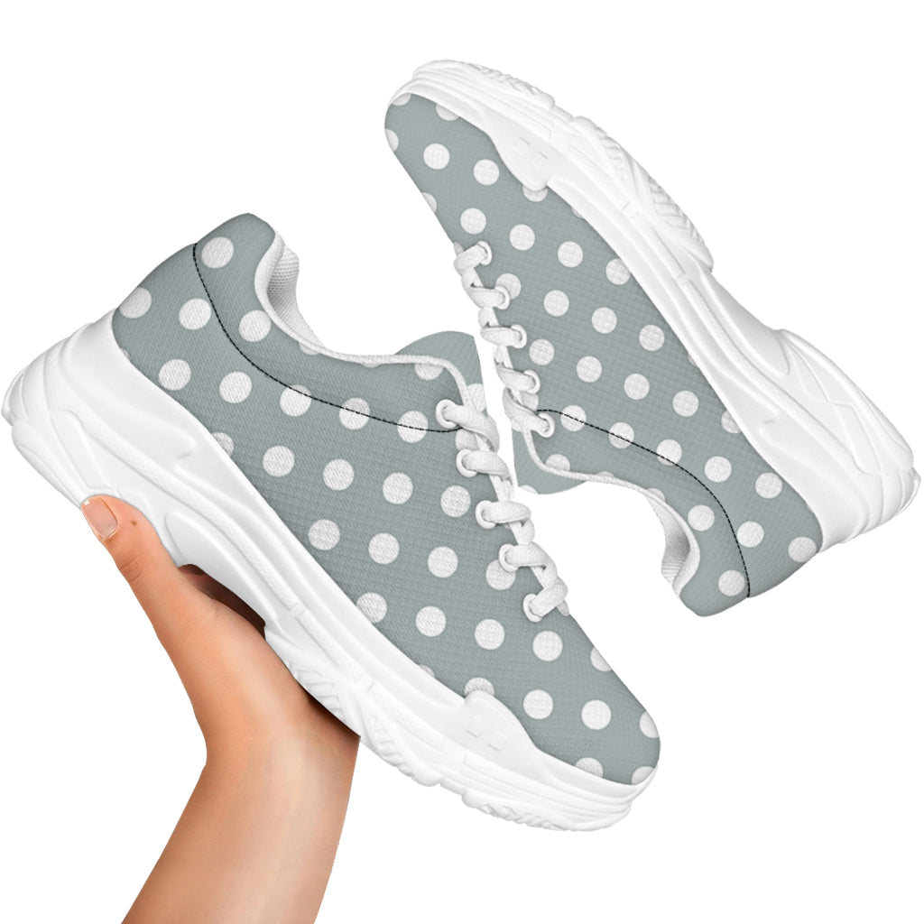Grey And White Polka Dot Pattern Print White Chunky Shoes