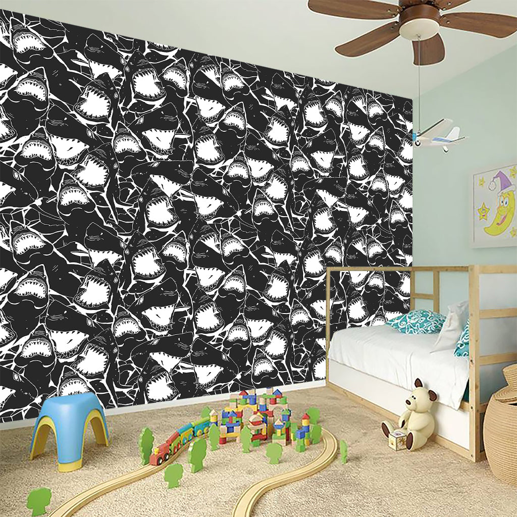 Grey And White Shark Pattern Print Wall Sticker