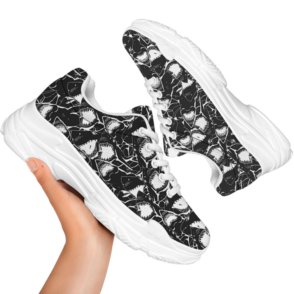 Grey And White Shark Pattern Print White Chunky Shoes