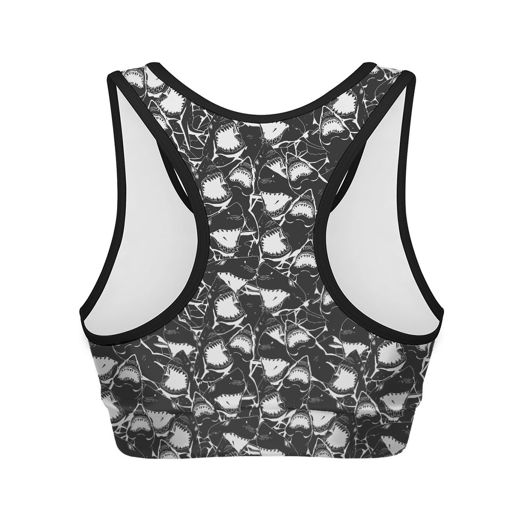 Grey And White Shark Pattern Print Women's Sports Bra