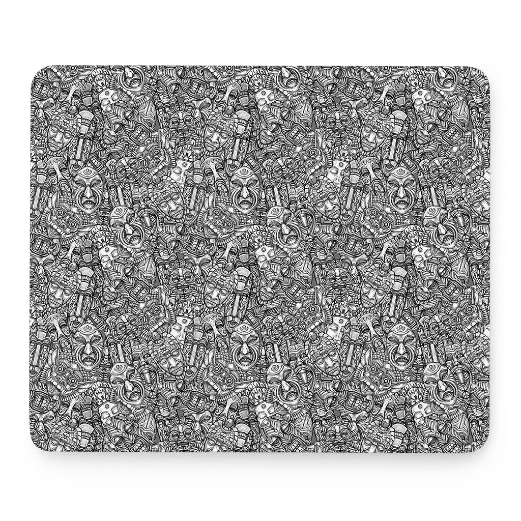Grey And White Totem Pattern Print Mouse Pad