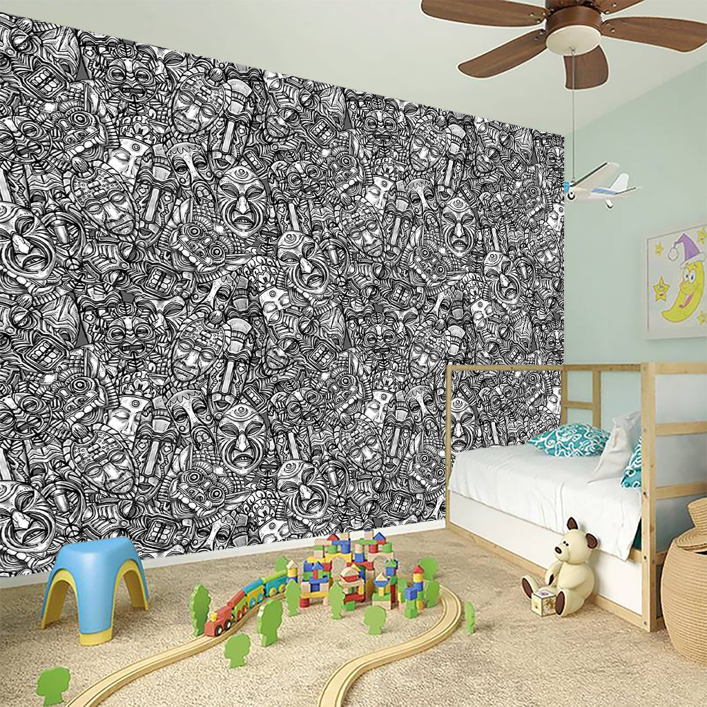 Grey And White Totem Pattern Print Wall Sticker