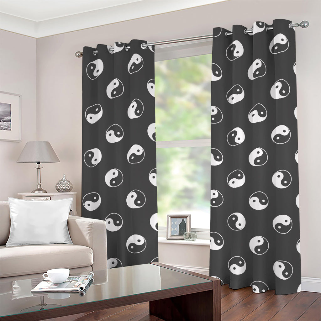 Grey And White Yin Yang Pattern Print Grommet Curtains