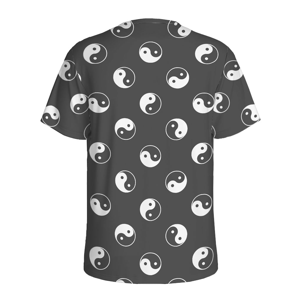 Grey And White Yin Yang Pattern Print Men's Sports T-Shirt