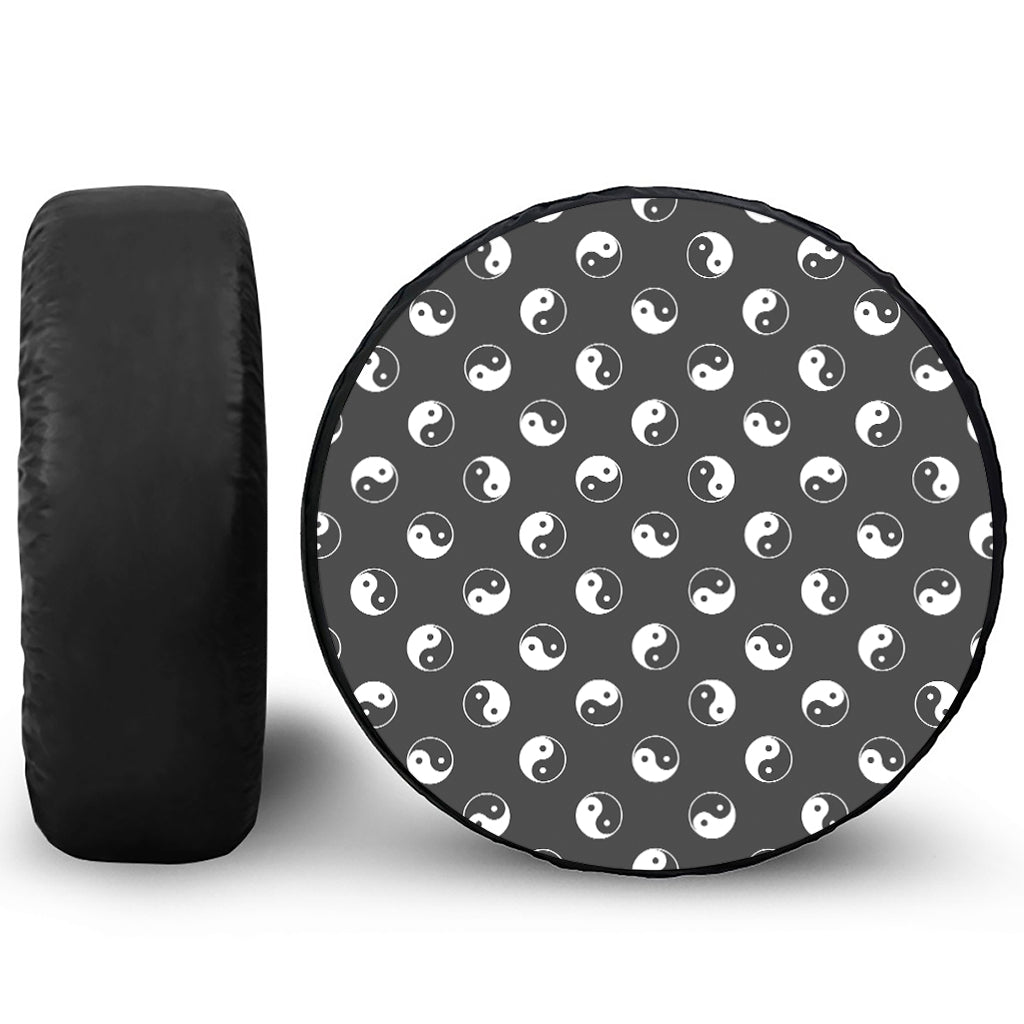 Grey And White Yin Yang Pattern Print Tire Cover