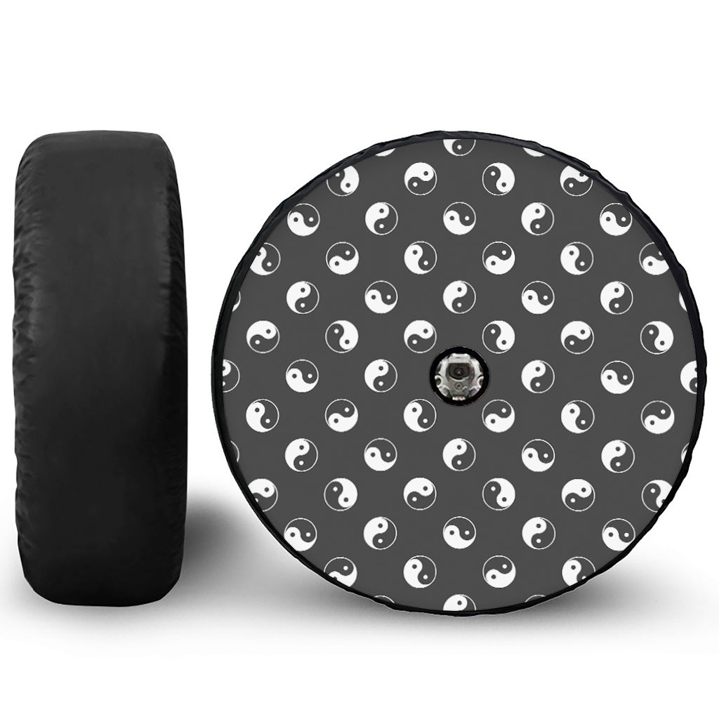 Grey And White Yin Yang Pattern Print Tire Cover With Camera Hole