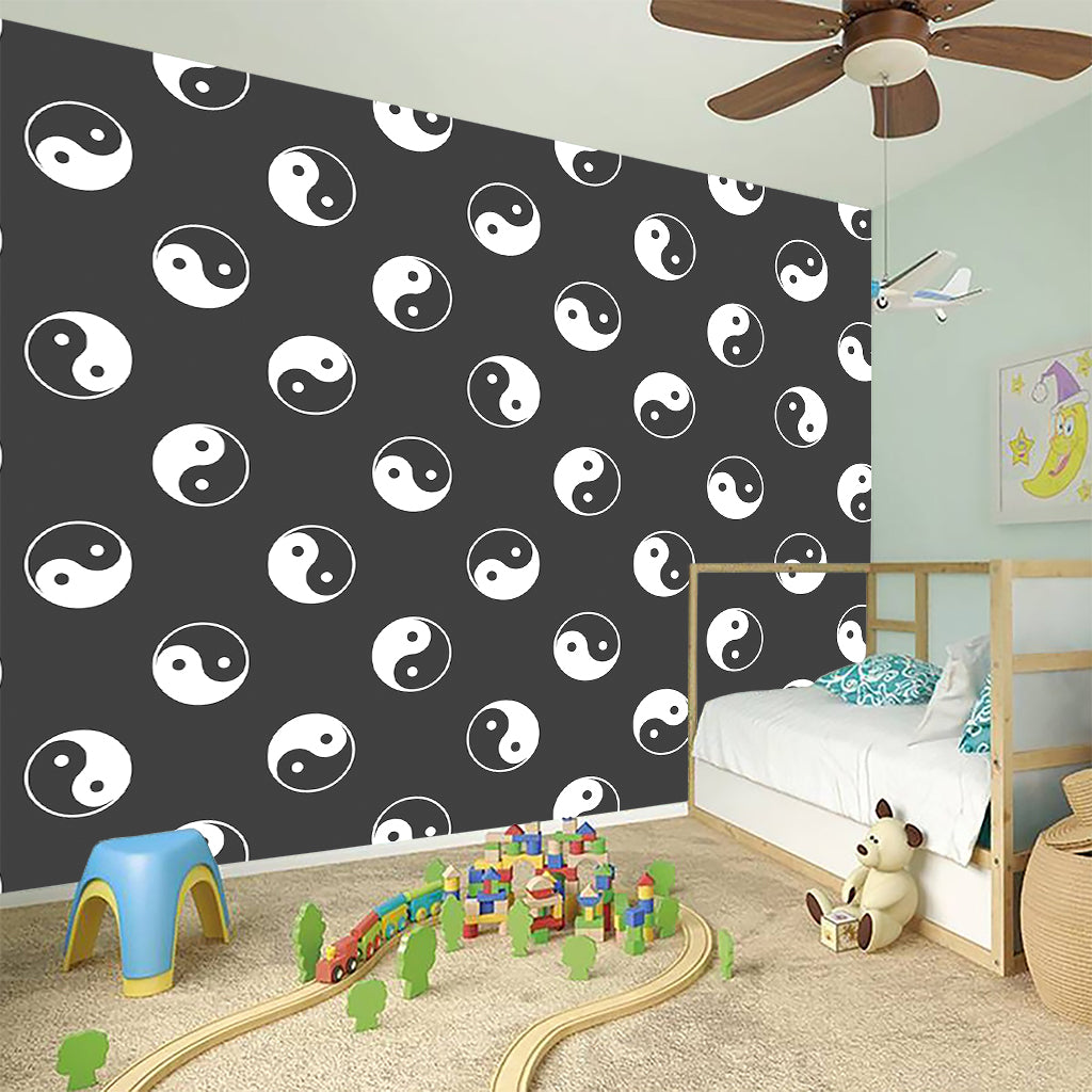 Grey And White Yin Yang Pattern Print Wall Sticker