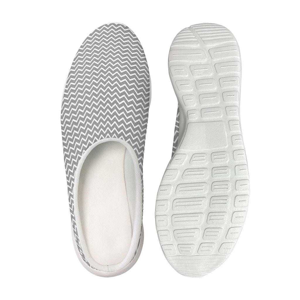 Grey And White Zigzag Pattern Print Mesh Casual Shoes