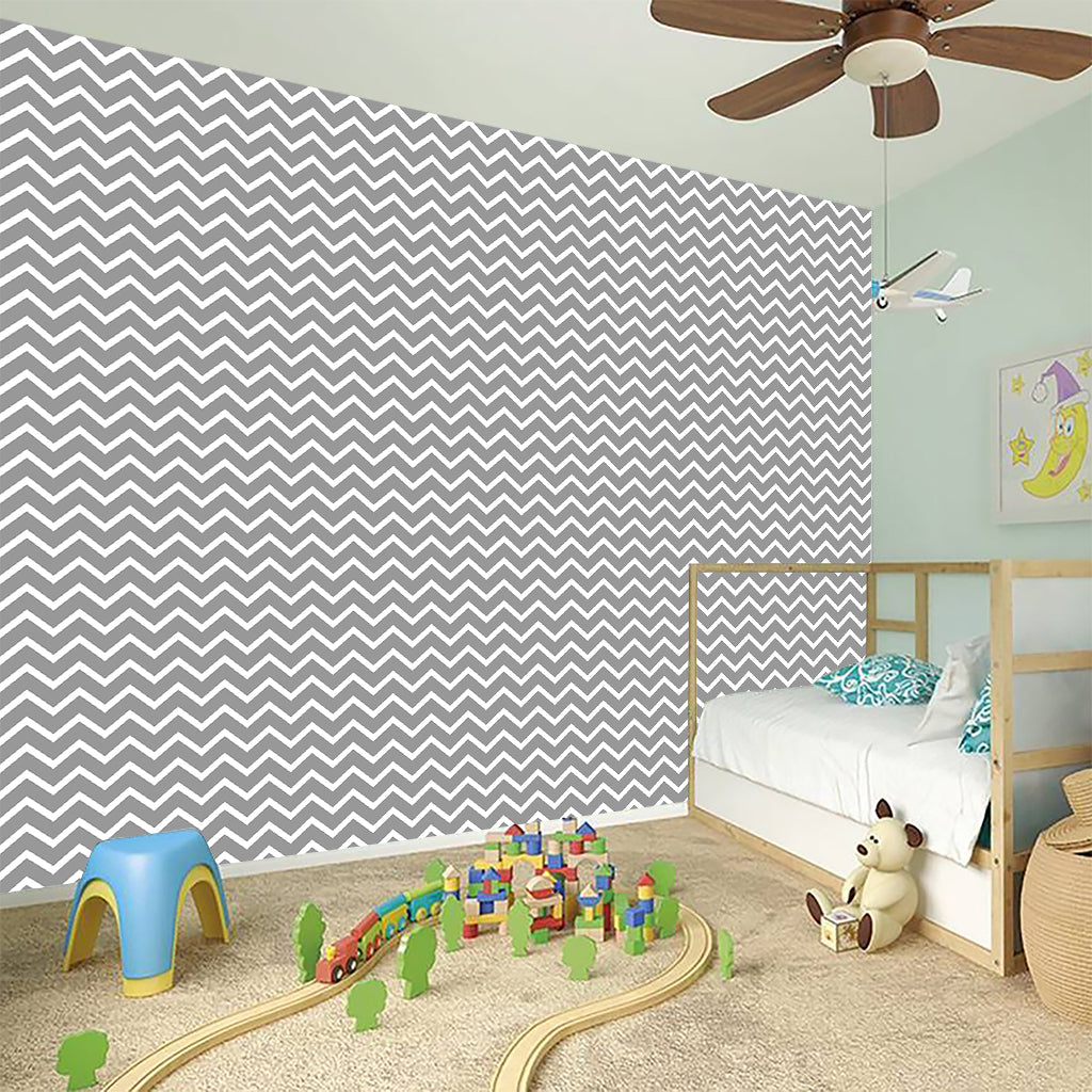 Grey And White Zigzag Pattern Print Wall Sticker